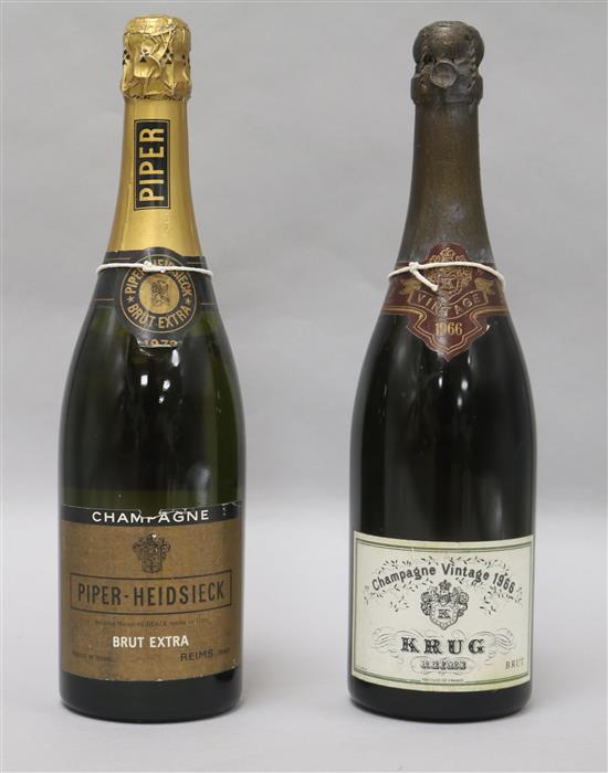 A bottle of Krug 1966 vintage champagne and a bottle of Piper-Heidsieck 1973 champagne